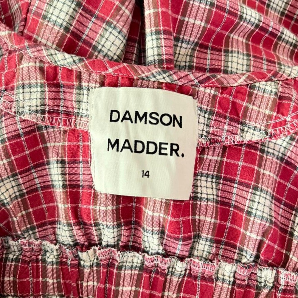 Damson Madder red and white plaid maxi dress with black velvet ribbon detail - Picture 4 of 6